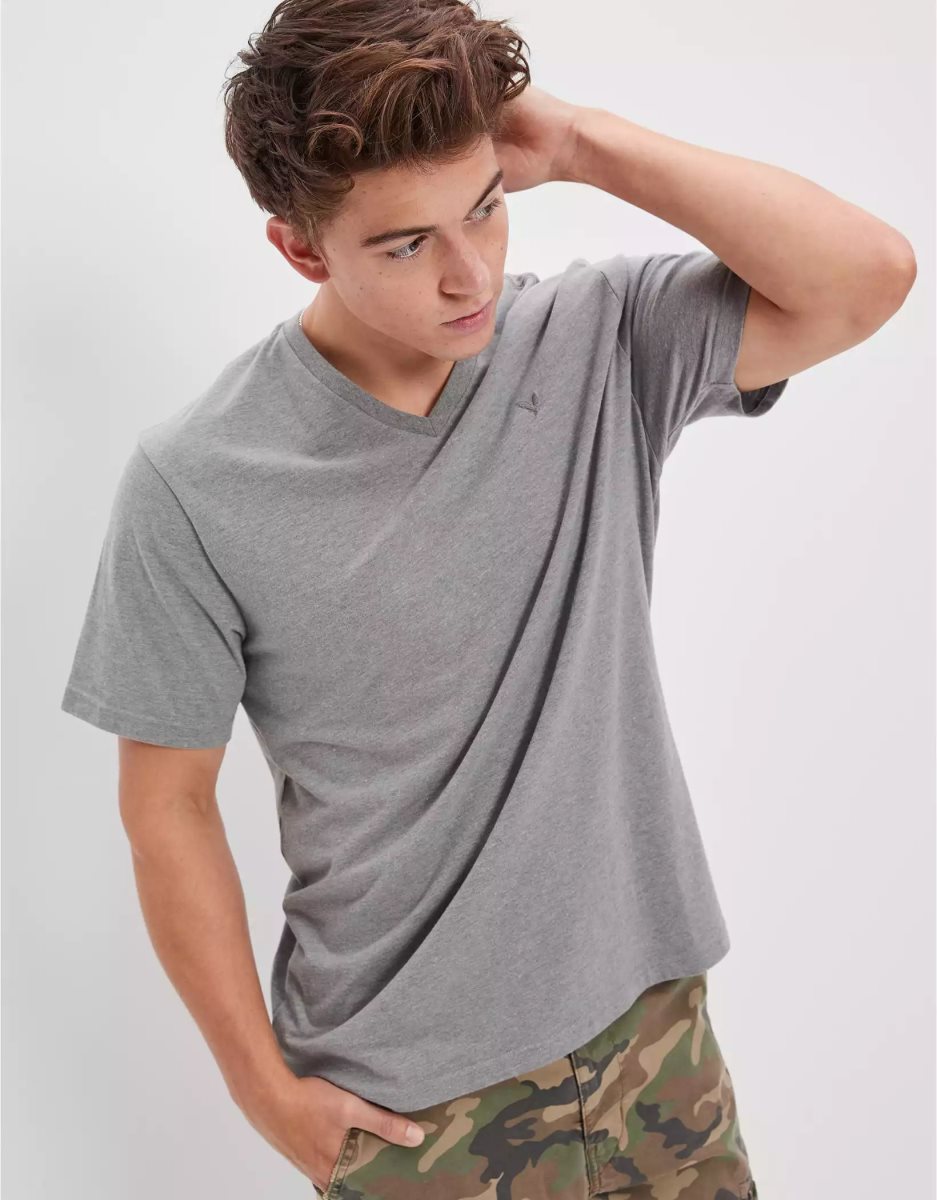 T Shirts American Eagle AE Super Soft Legend V-Neck Grise Homme | UQI-98539707